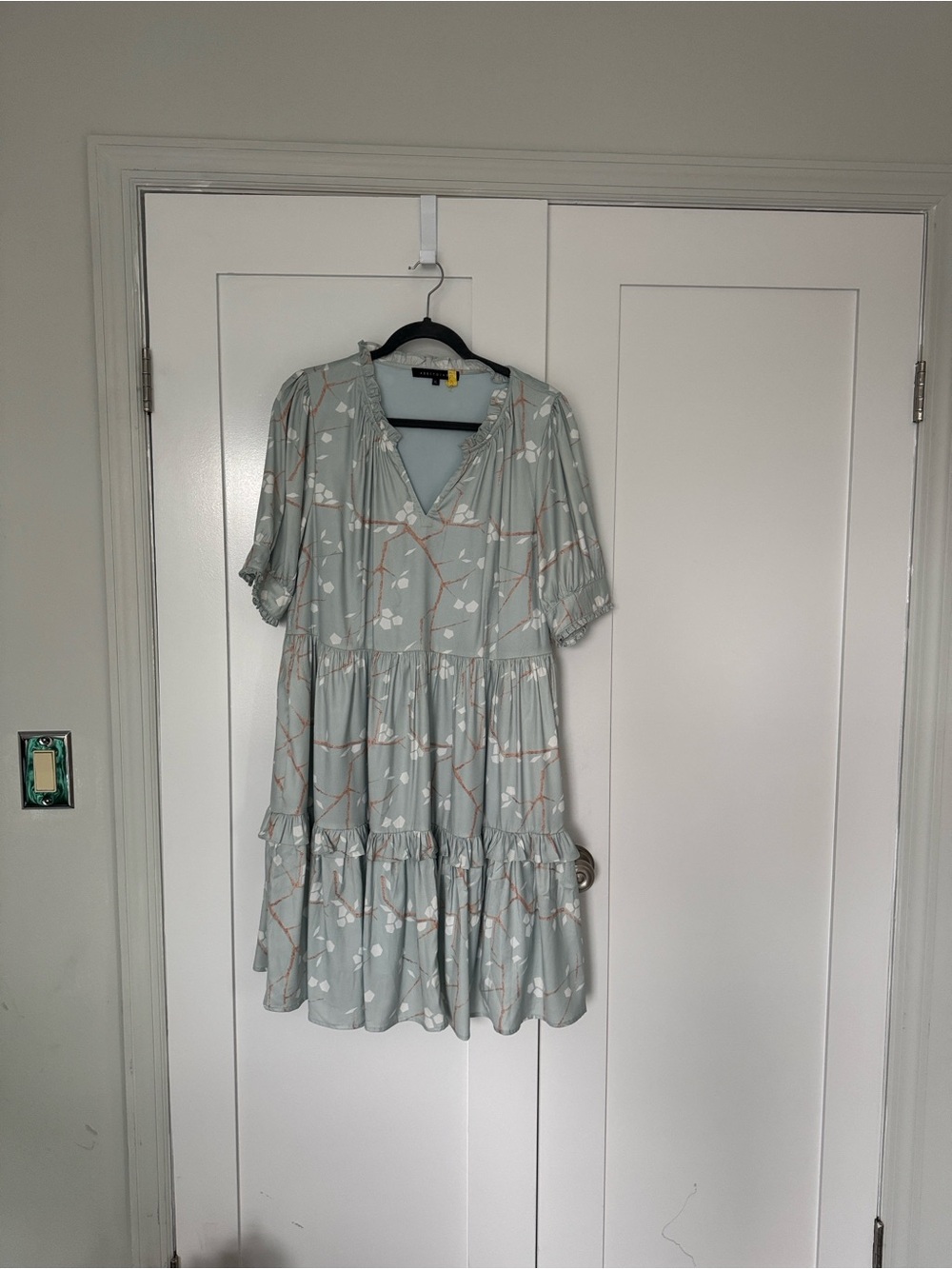Sage Floral Tiered V-Neck Mini Dress